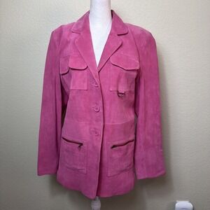 Pretty Face Leather Jacket M Pink Suede Safari Utility Blazer Coat Womens Medium